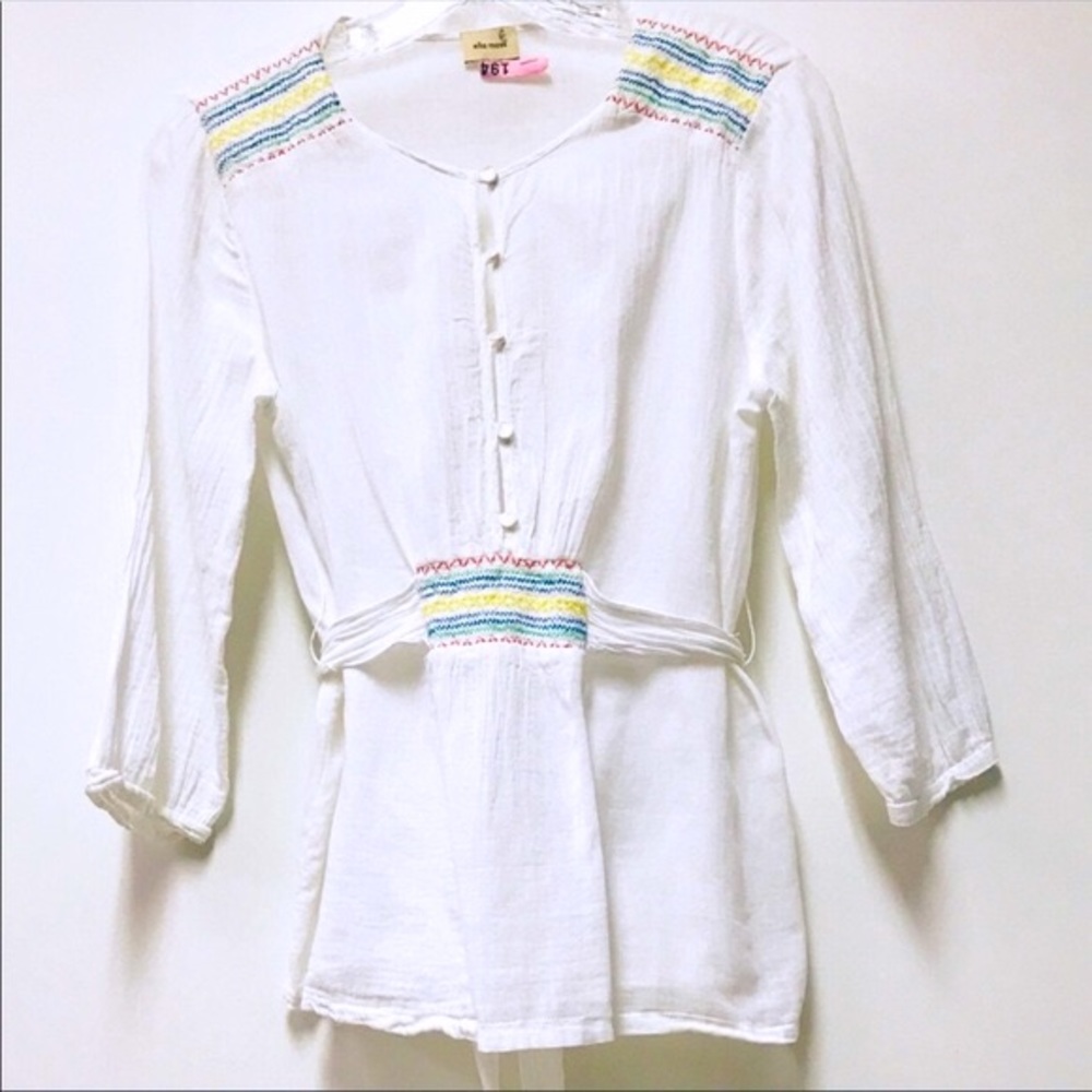 ELLA MOSS top S cotton rainbow color embroidery sz s